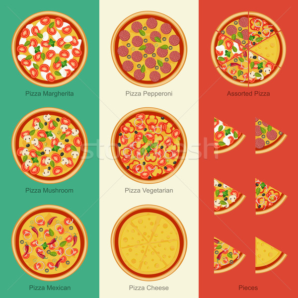 Pizza conjunto bandeira italiana diferente ingredientes projeto Foto stock © biv