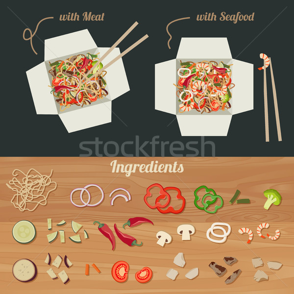Chinese noodles with ingredients. Stock photo © biv