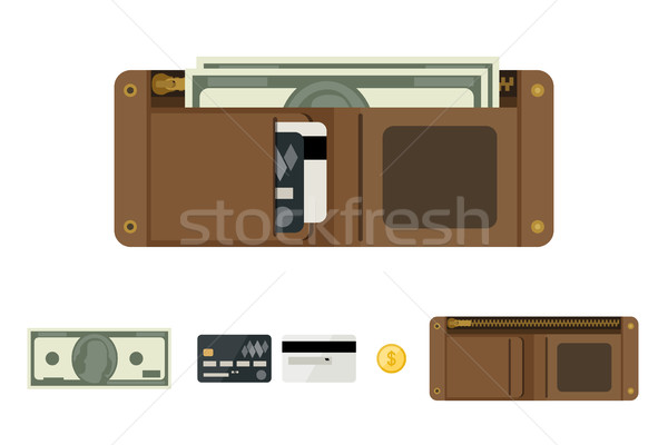 Carteira dinheiro abrir estilo ícones moeda Foto stock © biv
