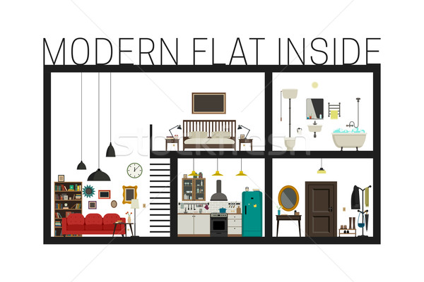 Moderne gesneden binnenkant interieur vector ingesteld Stockfoto © biv