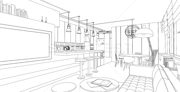 Interior vector dibujo línea blanco arquitectónico Foto stock © biv