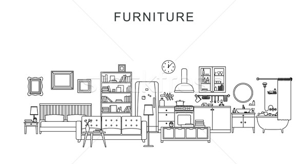 мебель домой украшение вектора линия иллюстрация Сток-фото © biv