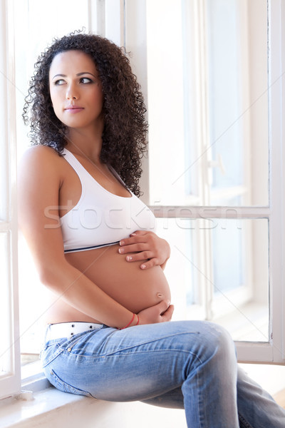 タッチ 妊婦 座って 後方 ウィンドウ 触れる ストックフォト © blanaru