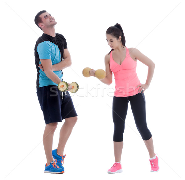 Trabalhando dieta caber casal halteres Foto stock © blanaru
