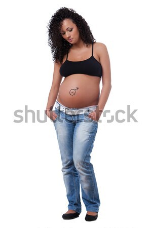 Liebe ziemlich schwanger Brünette lockiges Haar Zeichen Stock foto © blanaru