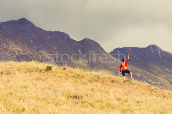 Foto stock: Senderismo · éxito · hombre · corredor · montanas · fitness