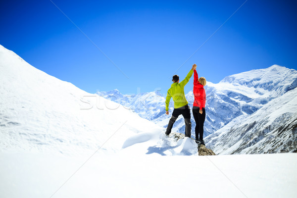 Paar Wandern Mann Frau Erfolg Winter Stock foto © blasbike