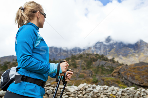 Stock fotó: Nő · kirándulás · Himalája · hegyek · fiatal · nő · természetjáró