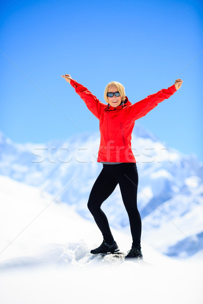 Woman happiness portrait on mountain peak Stock photo © blasbike