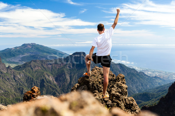 Trail runner success, man running in mountains Stock photo © blasbike