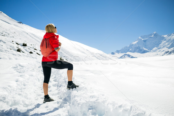 Woman hiker looking at inspirational landscape Stock photo © blasbike