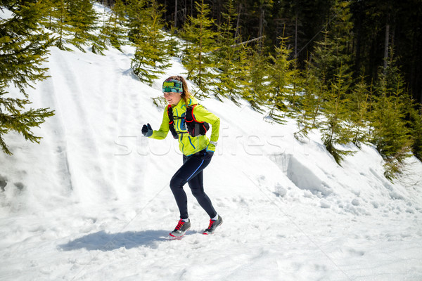 Woman winter running in beautiful inspirational landscape Stock photo © blasbike