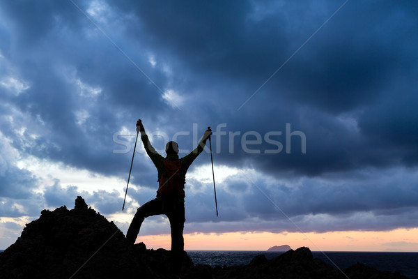 Stock photo: Happy winner reaching life goal successful man