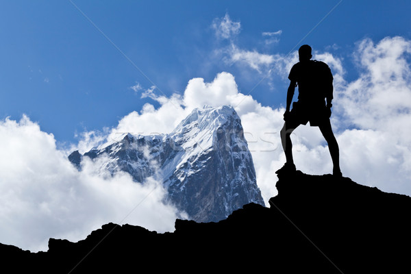 Randonneur silhouette homme randonnée himalaya montagnes [[stock_photo]] © blasbike