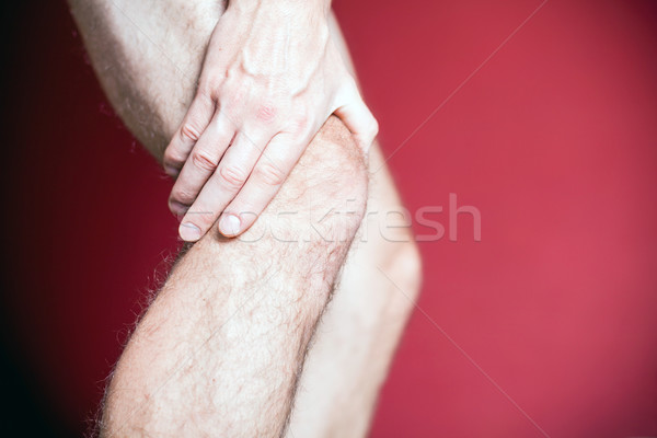 Foto stock: Joelho · dor · massagem · homem