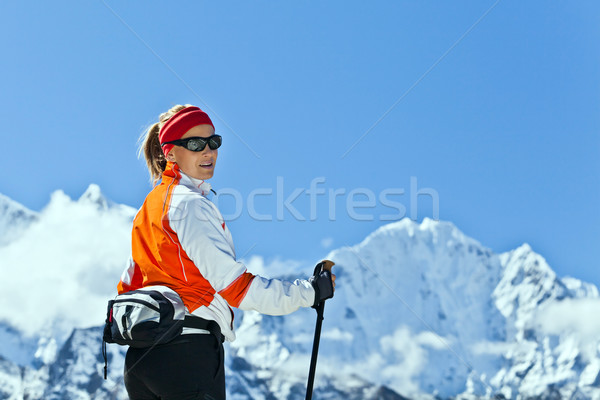 Woman trekking in Himalayas, Everest National Park Stock photo © blasbike