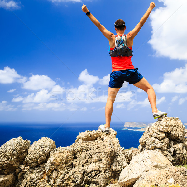 Stock photo: Happy man reaching life goal success inspiration