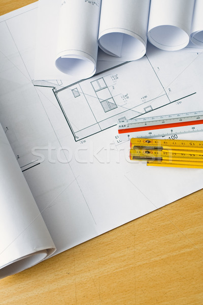 Engenharia blueprints planos arquiteto habitação projeto Foto stock © blasbike