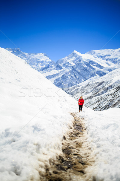 Cansado mujer escalada senderismo invierno montanas Foto stock © blasbike