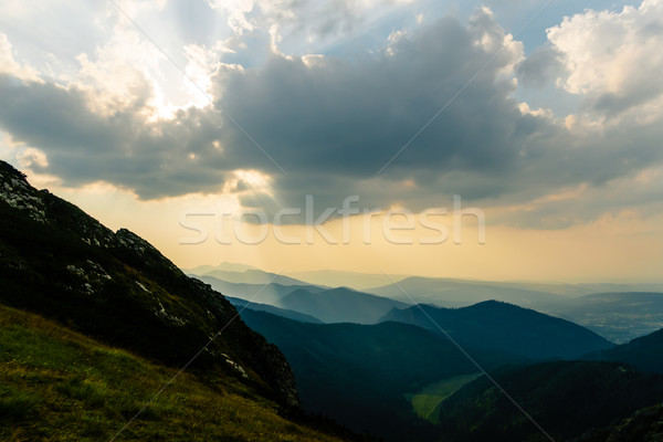 Stockfoto: Bergen · landschap · zomer · zonsondergang · zonlicht