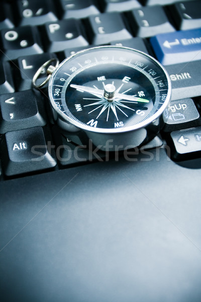 Business Entscheidung Computer-Tastatur Retro Kompass Laptop Stock foto © blasbike