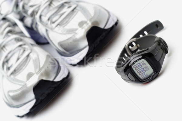 Photo stock: Sport · regarder · paire · chaussures · de · course · horloge · fitness