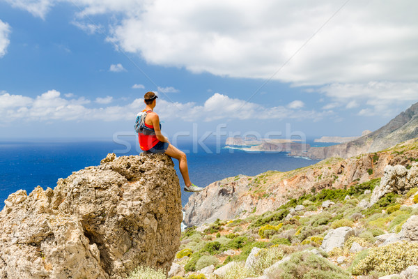 Hiker or climber looking at inspirational ocean view Stock photo © blasbike