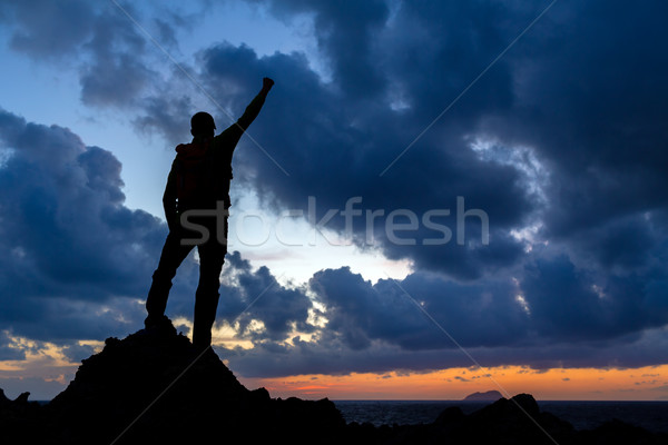 Happy winner reaching life goal successful man Stock photo © blasbike