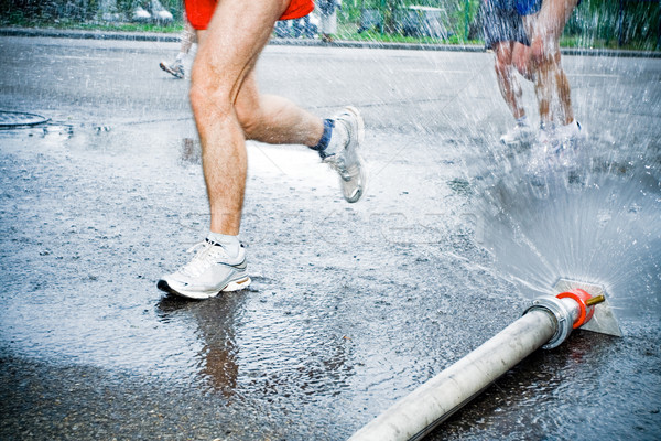 Stock fotó: Fut · maraton · futók · nedves · figyelmeztetés · hideg