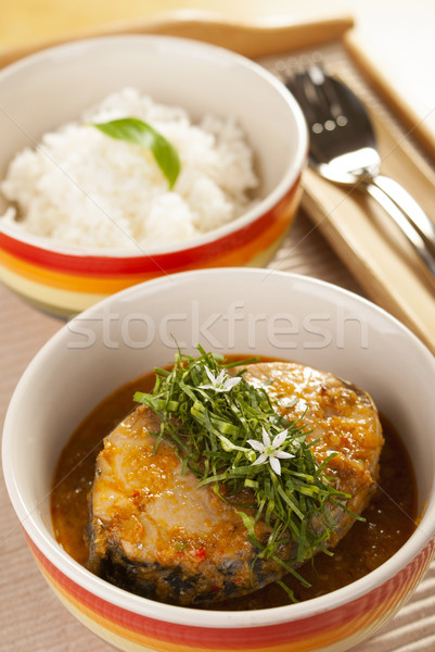 Thai Spicy Fish Tail Topped with Sawtooth Coriander Stock photo © blinztree