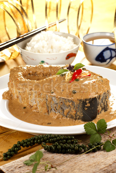 Zöld borsszem sült curry népszerű thai Stock fotó © blinztree