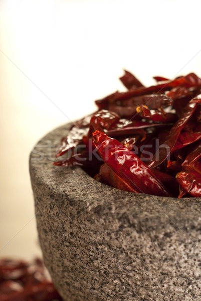Dried Chili in a Stone Pestle with Copy Space Stock photo © blinztree