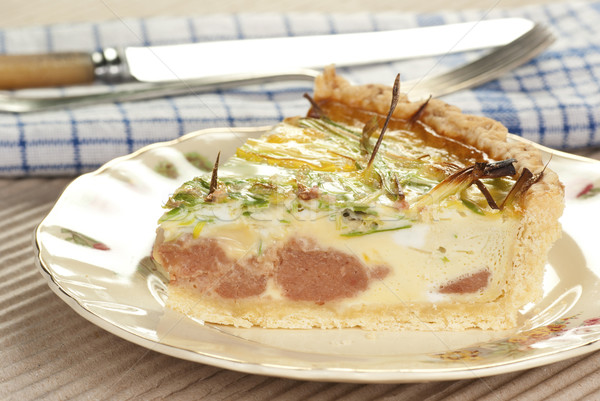 Sliced of Minced Beef and Leek Quiche Stock photo © blinztree