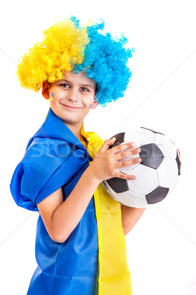 Football fan with  ukrainian flag and a ball on a white backgrou Stock photo © bloodua