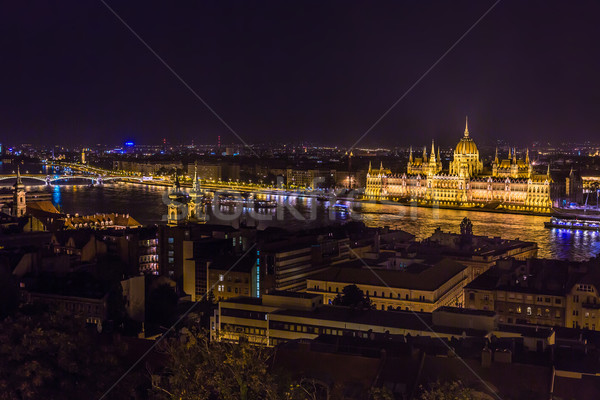 Foto stock: Panorama · Budapeste · Hungria · cadeia · ponte · rio