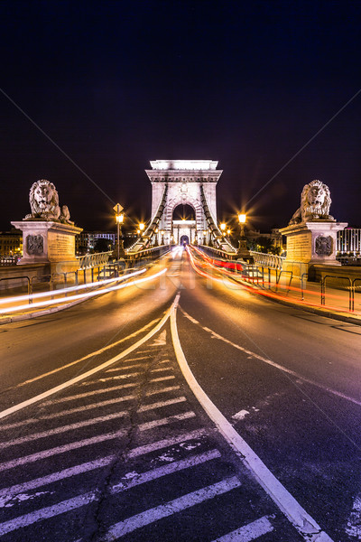 Stock photo: Night view of the famous Chain Bridge in Budapest, Hungary. The 