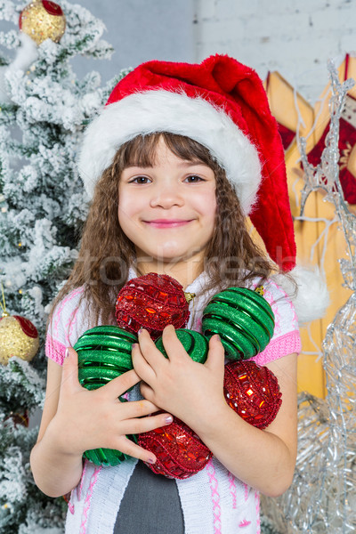 Foto stock: Little · girl · seis · natal · decoração