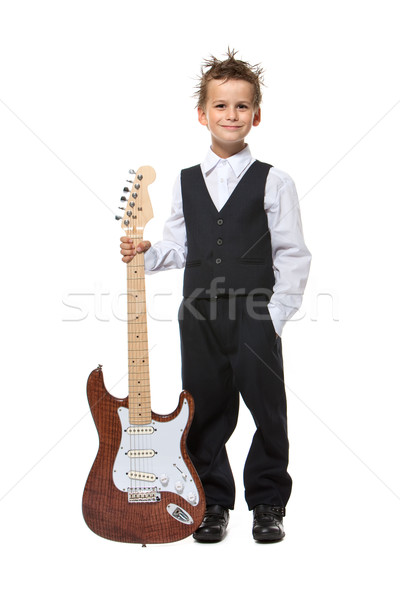Fiú tart gitár izolált fehér gyermek Stock fotó © bloodua