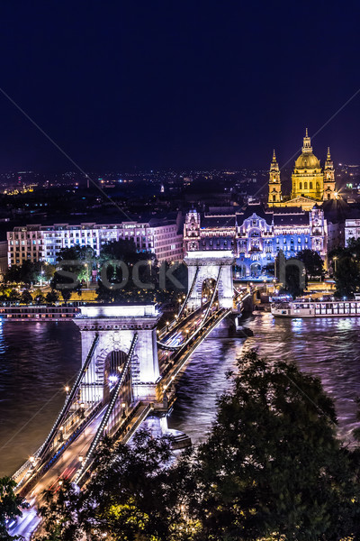 Foto stock: Panorama · Budapeste · Hungria · cadeia · ponte · rio