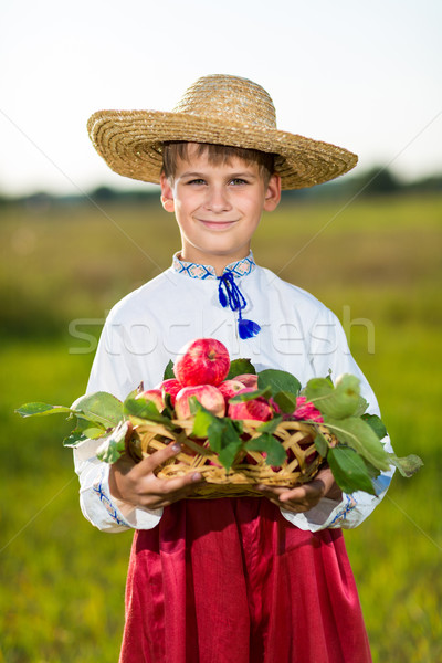 Stockfoto: Gelukkig · landbouwer · jongen · houden · organisch · appels
