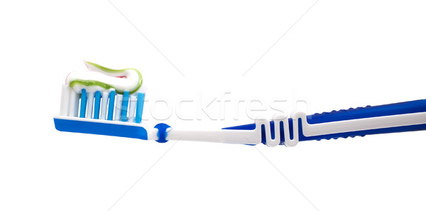 Foto stock: Escova · de · dentes · creme · dental · isolado · branco · escove · cuidar