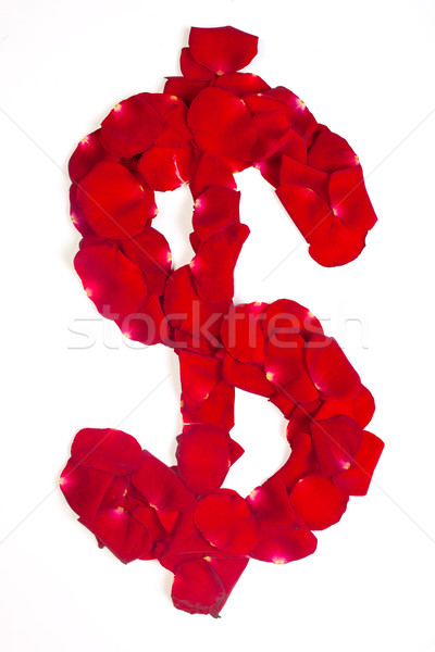 [[stock_photo]]: Symbole · dollar · rouge · pétales · rose · isolé