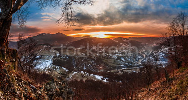 Foto stock: Colorido · inverno · nascer · do · sol · montanhas · paisagem · céu