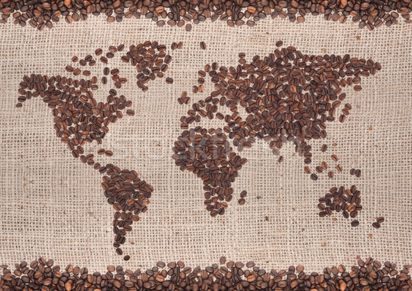 Foto stock: Café · mapa · feijões · branco · mundo · chocolate