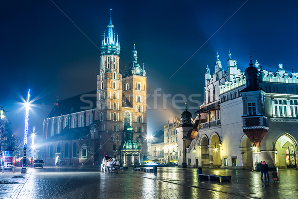 Krakow old city at night St. Mary's Church at night. Krakow Pola Stock photo © bloodua