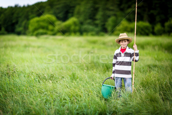 Young boy fishing in a river Stock photo © bloodua