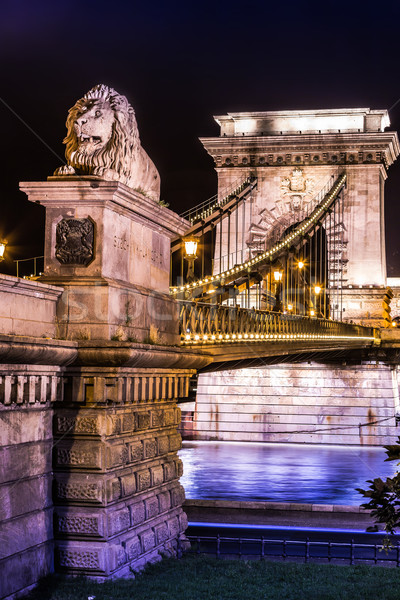 Stock photo: Night view of the famous Chain Bridge in Budapest, Hungary. The 