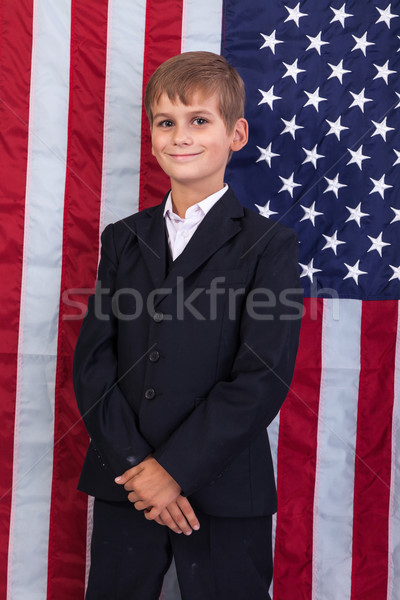 Portait of Caucasian boy with American flag Stock photo © bloodua