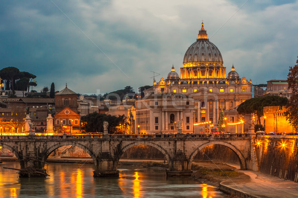 Stock photo: Vatican and river Tiber in Rome - Italy at night .