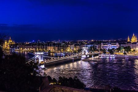 Stock fotó: Panoráma · Budapest · Magyarország · lánc · híd · folyó